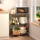 ThreeHio microwave cart rolling setup for compact kitchens with easy access