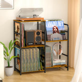 ThreeHio record player stand left side two tier shelf for vinyl storage