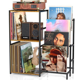 ThreeHio record player stand shown with a sleek finish for living rooms