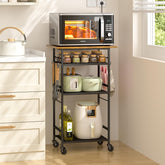 ThreeHio rolling kitchen cart wide shot showing ample microwave and pantry storage