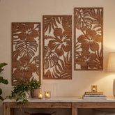 Threehoney 3pc tropical palm leaf wall art set enhances living room ambiance