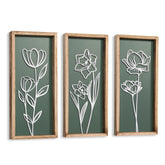 Tide and Tales 3D floral cutout wooden frame adds texture to living room walls.