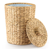 Tidita wicker trash basket with lid adds chic storage for bathrooms.