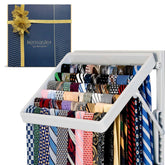 TieMaster wall-mounted tie rack holds 60 ties for easy access.