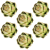 Timgle 6pc green artificial artichokes for large decorative displays.