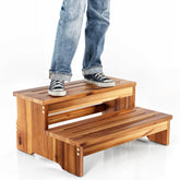 Tinamo 25-inch acacia step stool, front view, sturdy reach for high surfaces.