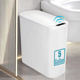 TIPGO 5-gallon motion sensor trash can front view with slim footprint for tight spaces