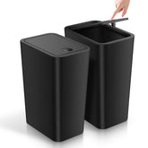 TIPGO bathroom trash can with pop-up lid in black keeps the area tidy