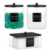 TIPGO glass bottles with lids for tidy laundry storage and easy access.