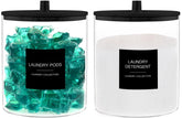 TIPGO glass jar for laundry setup shows organized shelf and easy pod access