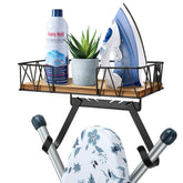 TJ.MOREE ironing board holder with wooden basket keeps iron organized and within reach.
