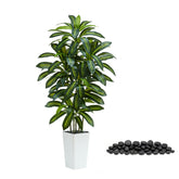 TNGGNT Artificial Dracaena Tree with a 5ft white planter for effortless indoor greenery