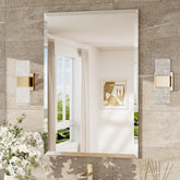 TokeShimi 24x36 beveled wall mirror with frameless design for a bright bathroom.