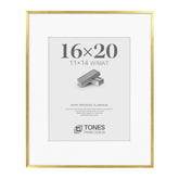 TONES FRAME DESIGN brushed gold 16x20 frame front view highlights a contemporary display.