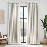 Topfinel 96in blackout curtain fabric close-up shows dense linen blend for privacy and light control