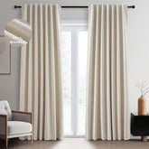 Topfinel beige linen blackout curtains close-up showing privacy benefits