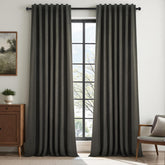 Topfinel Grey Linen Blackout Curtains setup for sliding doors, ready to install