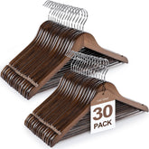 TOPIA HANGER wooden coat hangers with non-slip pant bar for organized closets.