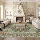 Topruug washable oriental rug 9x12 green, easy care and family-friendly for living rooms.