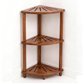 Topspeeder acacia corner shelf 3-tier fits in small bathrooms for organized storage.