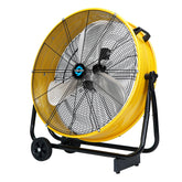 Tornado 24 inch drum fan front view showing high-velocity airflow for large spaces.