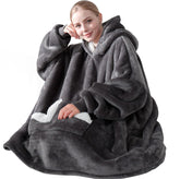 Touchat wearable blanket hoodie with giant hood pocket keeps hands warm during chilly moments.