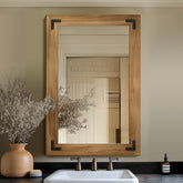 TRAHOME bathroom mirror with wooden frame in 36x24 for farmhouse style and space