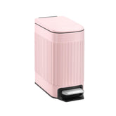 TrashAid pink trash can front view highlighting compact, space-saving design.
