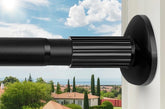Treije tension rod fully extended shows large window coverage and flexibility