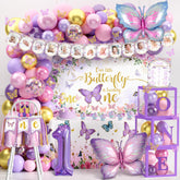 TREWAVE butterfly first birthday balloon arch decor for a festive entrance.