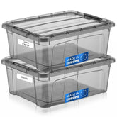 Tribello 12.5-quart tinted-bin side view shows quick content identification.