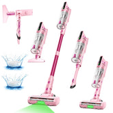 Trucozie cordless vacuum self-standing design in pink for easy pause-and-clean sessions.