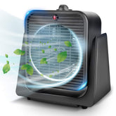 TRUSTECH 2 in 1 fan and heater front view on a desk shows compact design for small spaces.