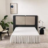 TSUTOMI queen bed skirt with split corners, front view, for a tidy under-bed area.