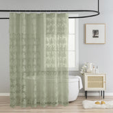 TUDECO sage green shower curtain with attached valance enhances privacy and style.