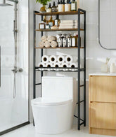 Tujurich over-the-toilet rack with wood shelves maximizing space in small bathrooms
