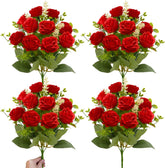 TURNMEON 40-heads red fake roses bouquet for weddings and decor.
