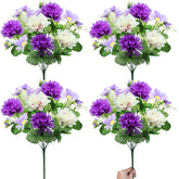 TURNMEON 44 heads purple outdoor flowers in four-bunch bouquet for year-round decor