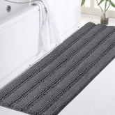 Turquoize Plush Chenille Bath Rug in gray, large 47x17, soft and absorbent for bathroom floors.