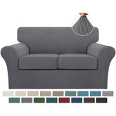 Turquoize three-piece sofa cover base in gray protects fabric with thick jacquard texture.