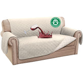 Turquoize waterproof loveseat cover in ivory shields furniture from spills and accidents.