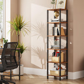 TUTOTAK Bookshelf 6-tier narrow front view showing tall, slim storage unit for small spaces.