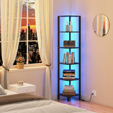 TUTOTAK Corner Shelf with LED Light displaying ambient decor in a living room