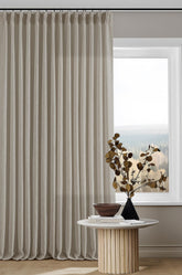 TWODRAPES 102-inch pinch-pleat curtain front view shows elegant folds for living room style