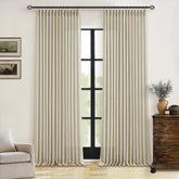 TWODRAPES 90-inch linen texture close-up shows premium fabric.