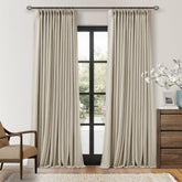 TWODRAPES beige oatmeal linen pinch-pleated curtains with blackout liner for privacy