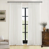 TWODRAPES beige-white linen curtains closeup texture shows premium flax weave for elegant ambience