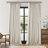 TWODRAPES cream white linen blackout curtains front view showing full 108-inch panel