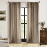 TWODRAPES Farmhouse tan linen curtains in living room with 102-inch length for privacy