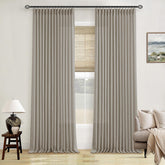 TWODRAPES flax burlap 90-inch drapes full set showcase luxe texture and room privacy.